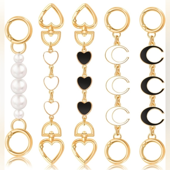 5Pcs White and Black Bag Extenders In Gold Chains with Pearls. New In Box - Picture 1 of 7
